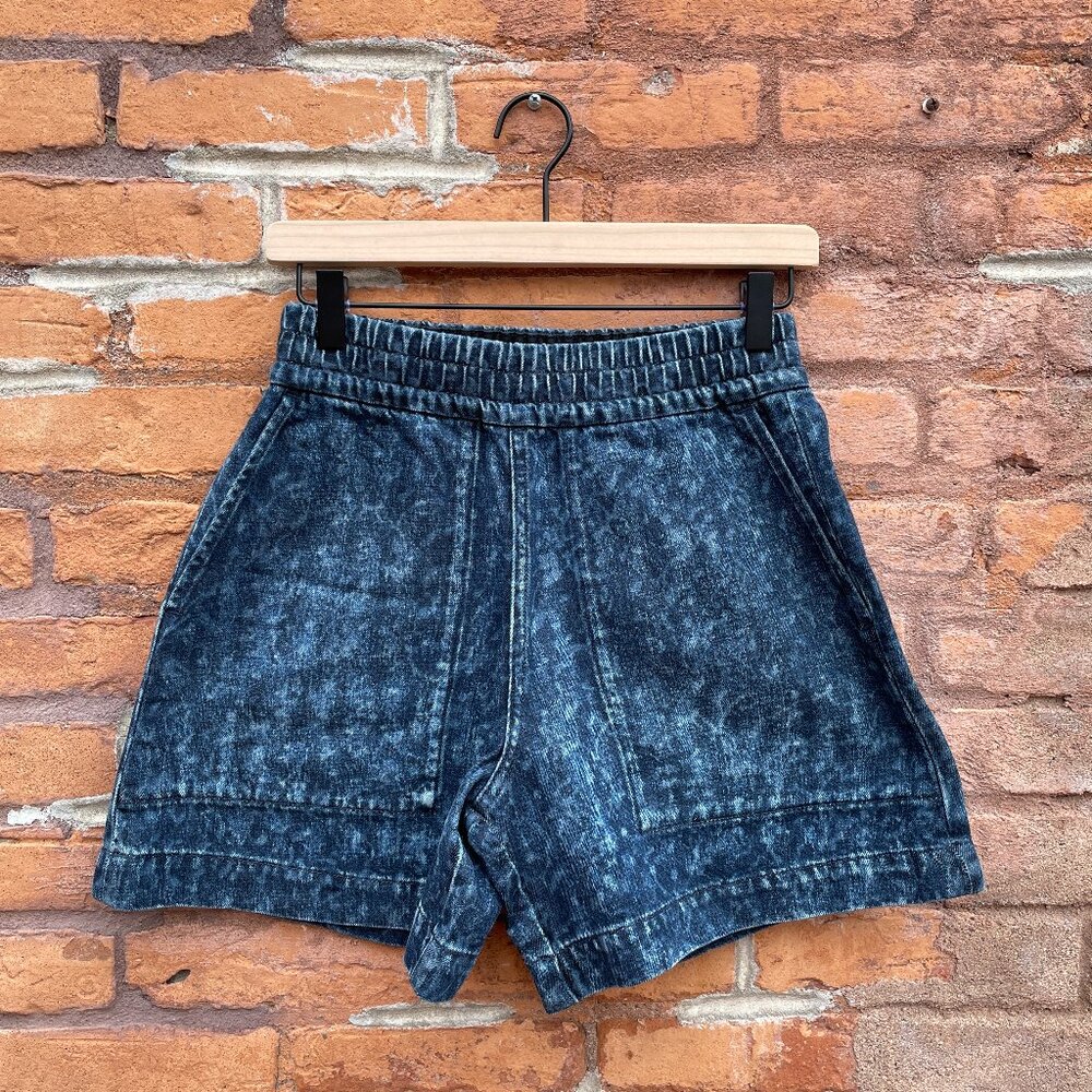 [SOLD on eBay] Everlane Dark Acid Wash Denim Shorts Organic Cotton Elastic Waist
